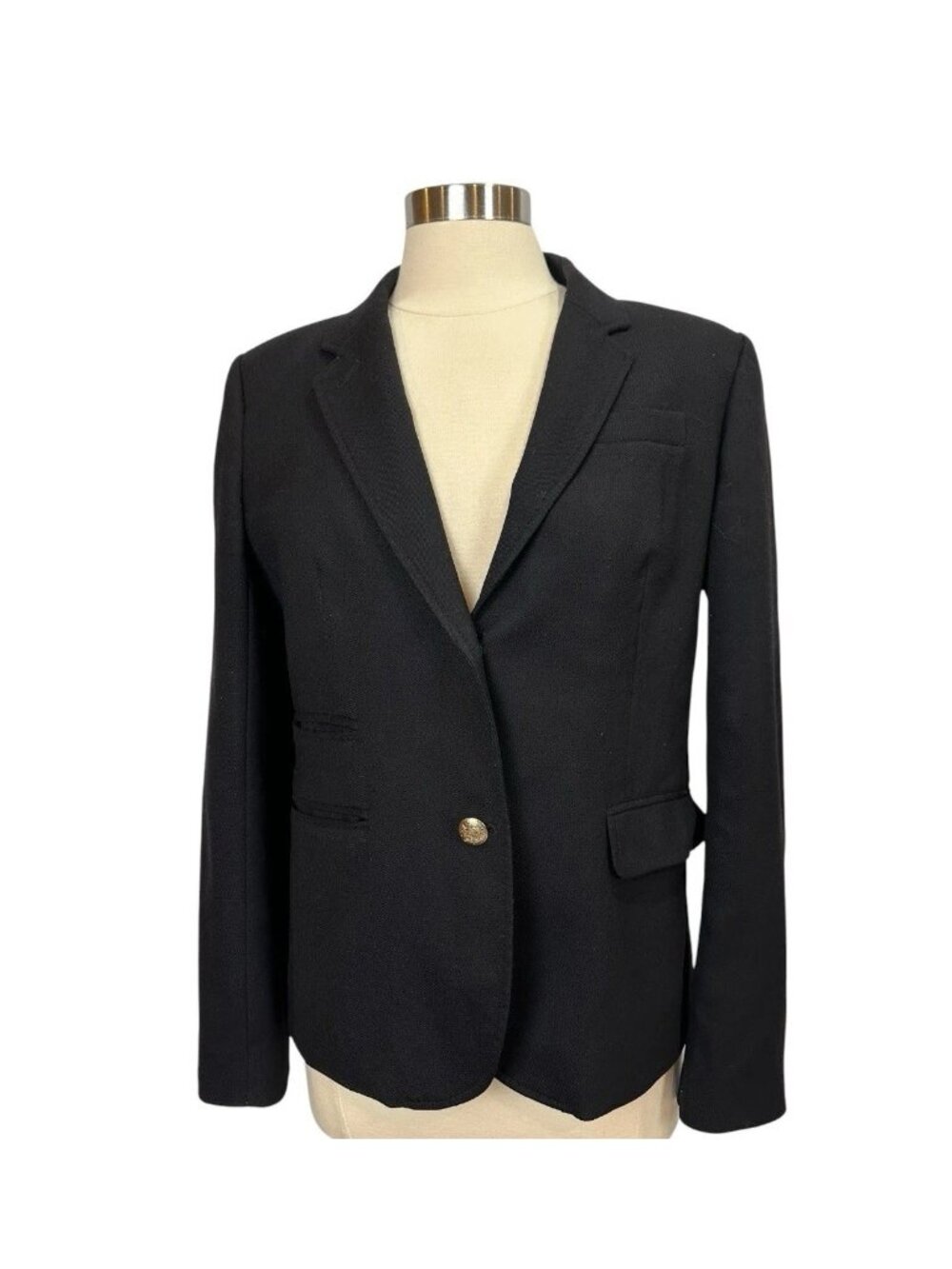 J.Crew Schoolboy Blazer Black Wool Blend Brass Buttons Preppy Classic Size 12